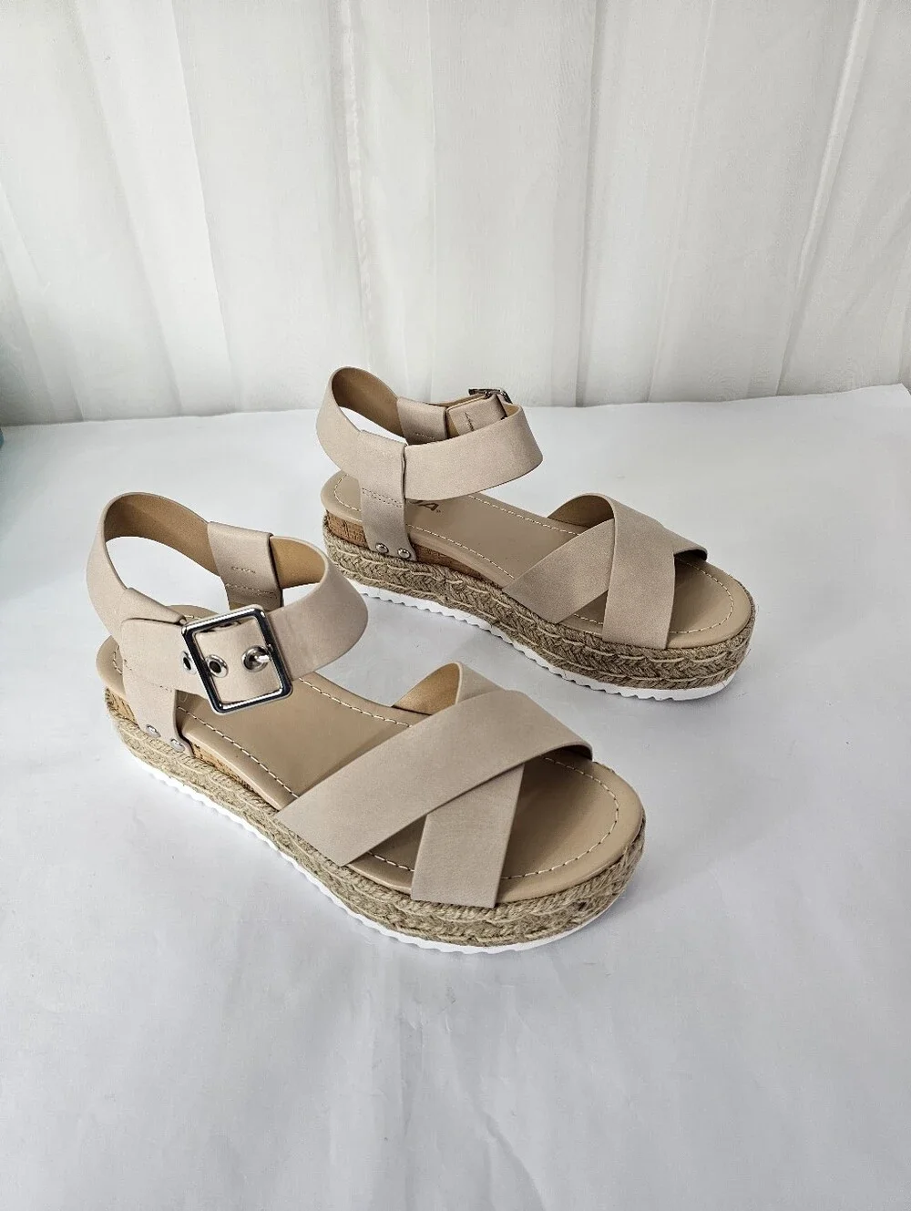 Soda Fortuna-S Espadrille Platform Wedge Sandals Jute Coastal 8.5 NEW
